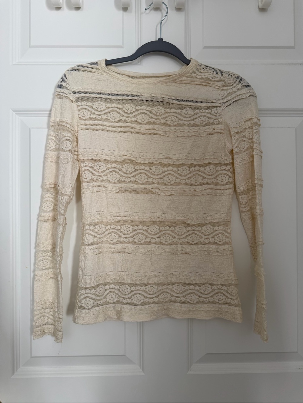 Sheer Lace Long-Sleeve Top in Cream